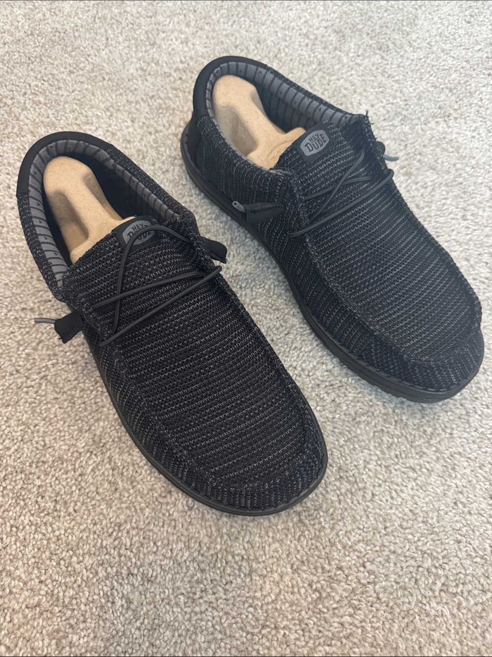 Hey Dude Black Knit Slip-On Loafers with Elastic Laces